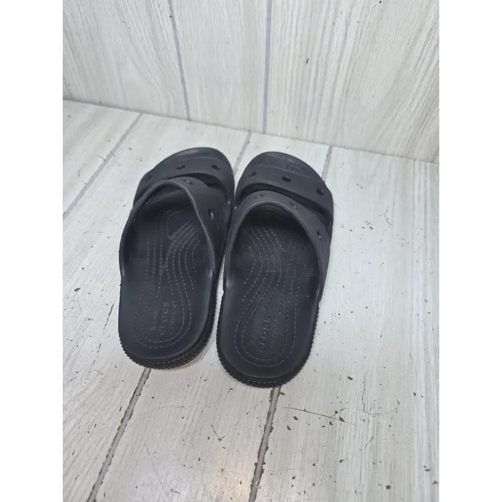 Crocs Classic Slides Black 2-Band Slip On Waterproof Sandals Sz 4 Summer Comfort